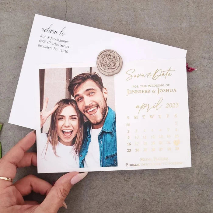 Gold Foiled Save the Date Card with Photo and Calendar - XOXOKristen