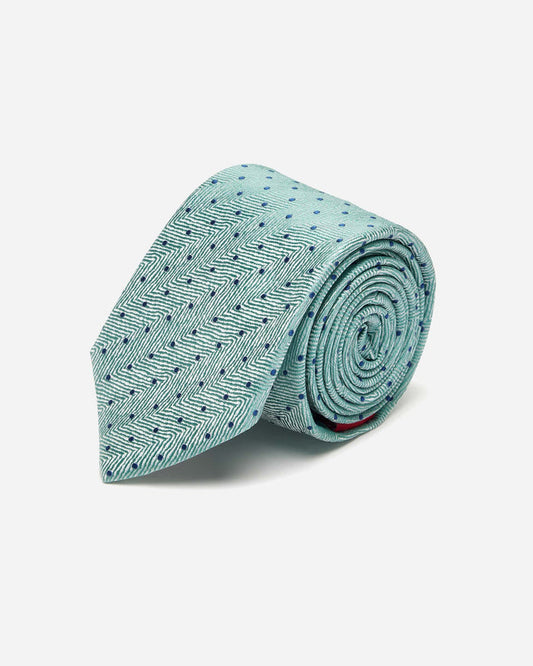 Green Herringbone with Dot Silk Tie - Men's Ties at Menzclub
