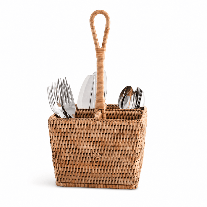 Hand Woven Rattan Wicker Flatware Caddy 1
