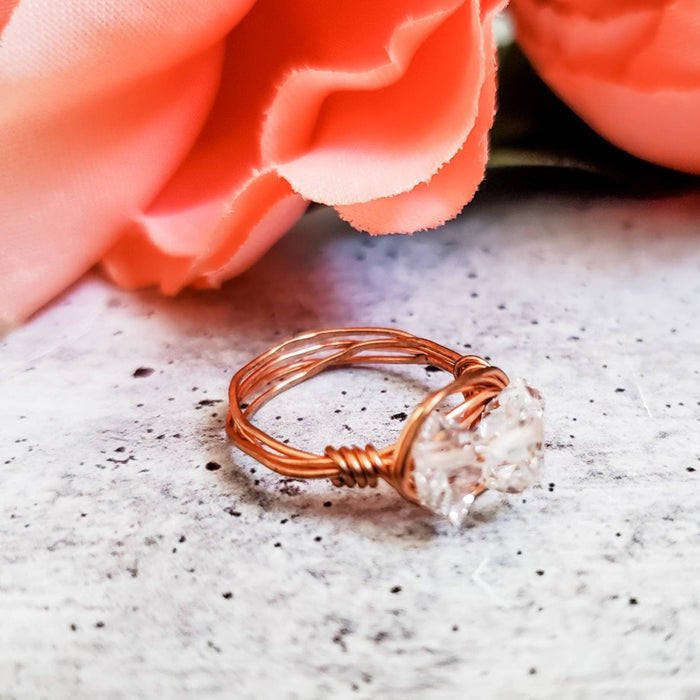 Herkimer Diamond Trio Ring – Hand Wrapped Quartz Crystal Ring Salt and Sparkle