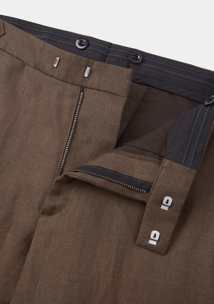 Hickory Brown Linen Formal Trousers, Formal Trousers - SIRPLUS