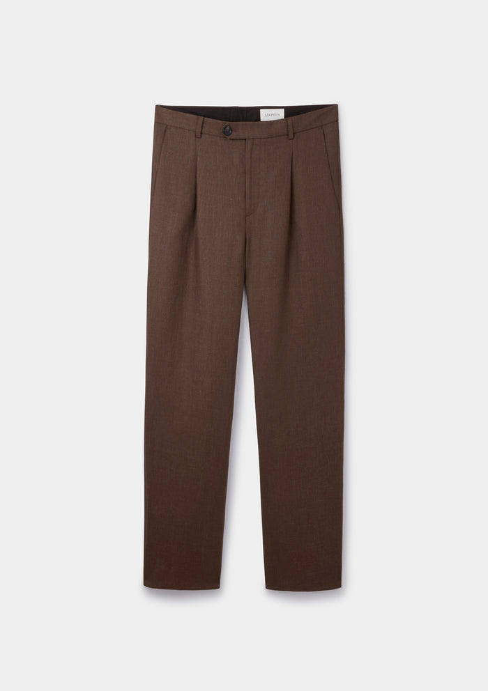 Hickory Brown Linen Pleated Trousers, Pleated Trousers - SIRPLUS
