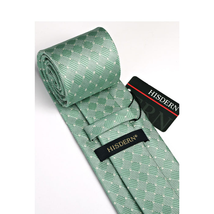 Plaid Tie Handkerchief Set - SAGE GREEN