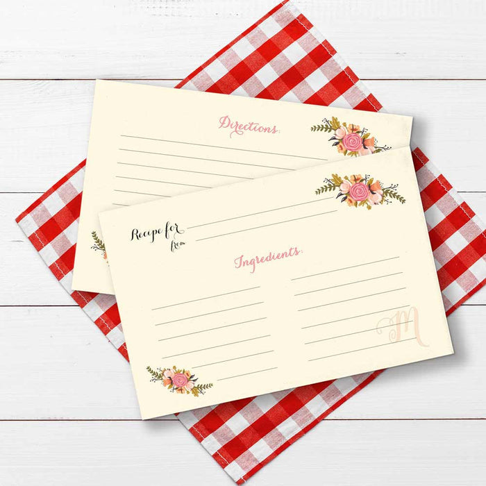 Ivory Floral Recipe Cards with Monogram - XOXOKristen