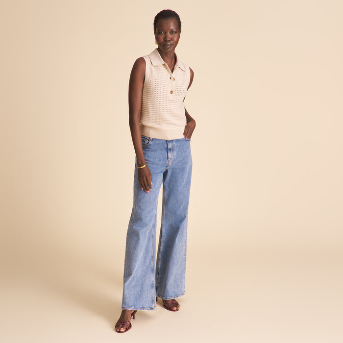 Katana Polo Tank - Eyelet Knit :: Natural