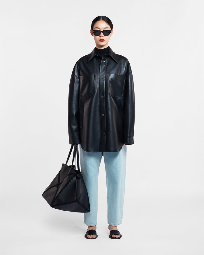 Martin - Regenerated leather overshirt - Black