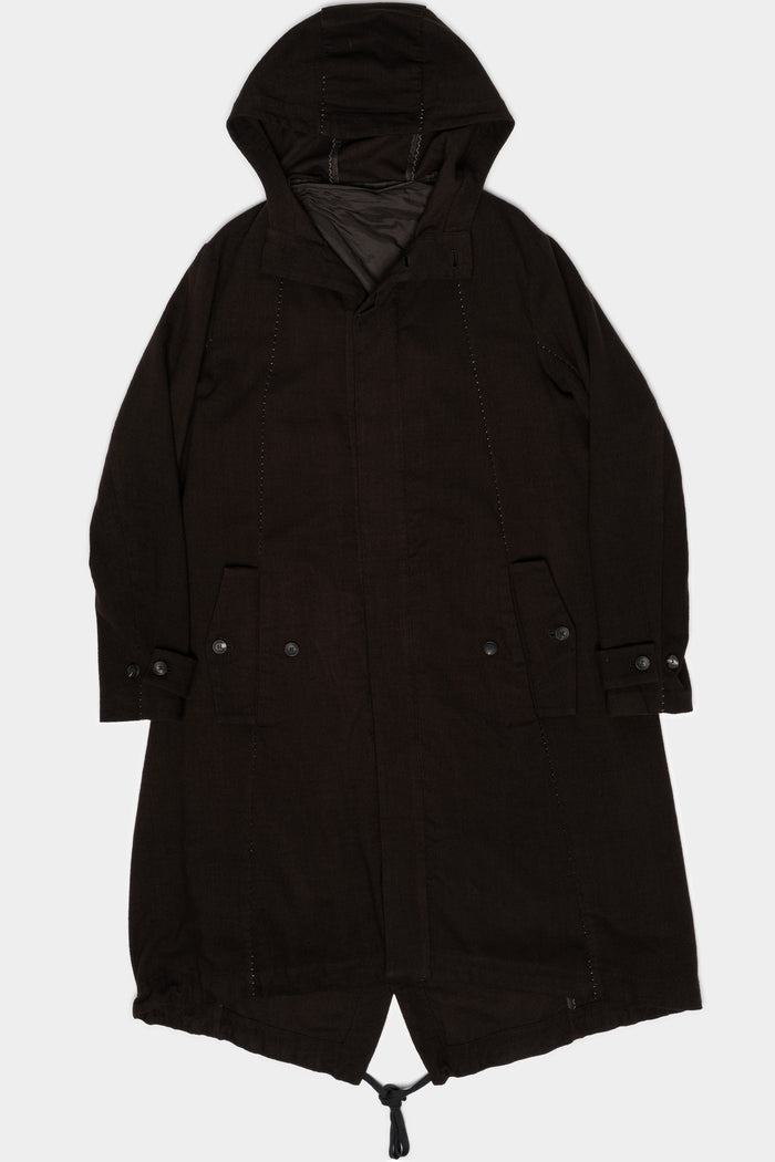 Modular wool flannel parka, Brown