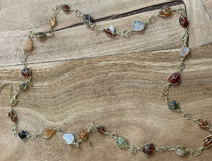 Necklace - stone & metal work long