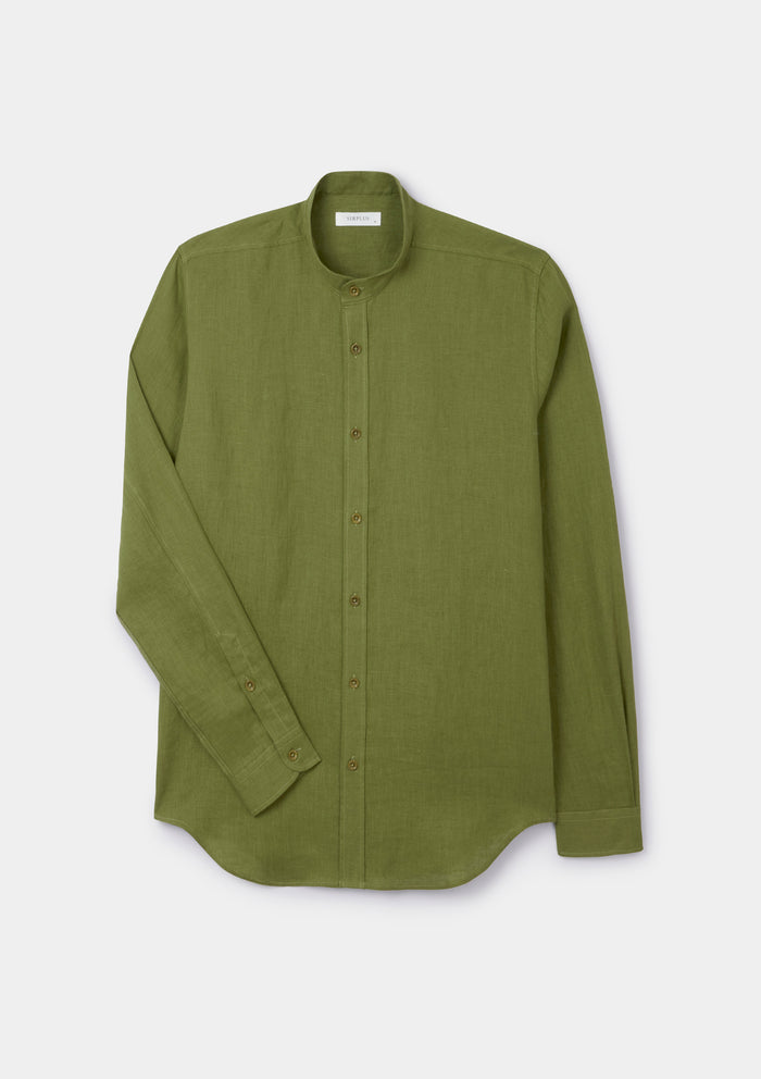 Olive Linen Grandad Shirt, Grandad Shirt - SIRPLUS