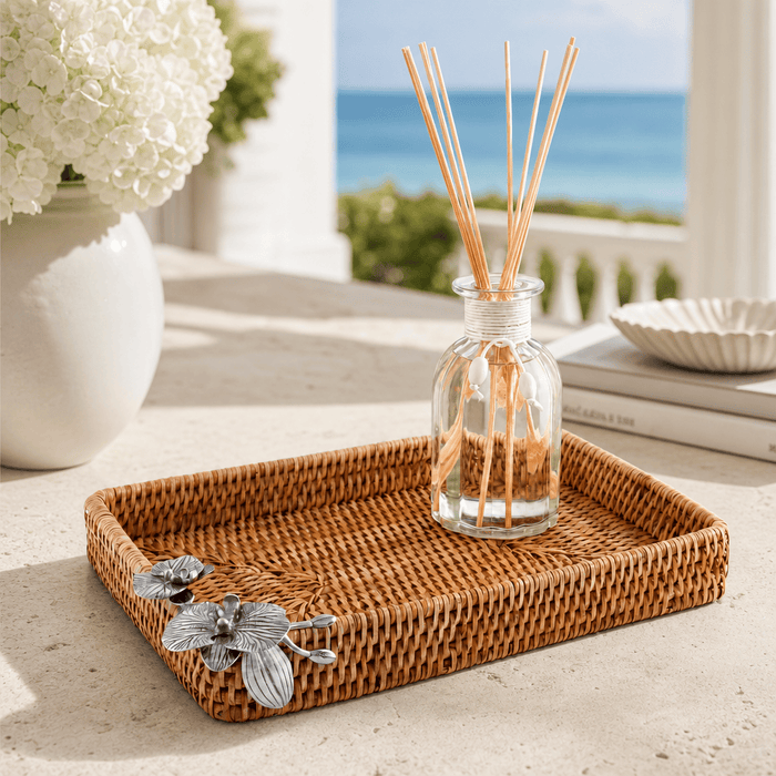 Orchid Catchall Tray Hand Woven Wicker Rattan 2