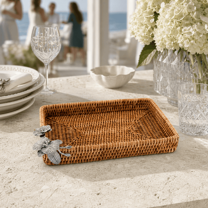Orchid Catchall Tray Hand Woven Wicker Rattan 4