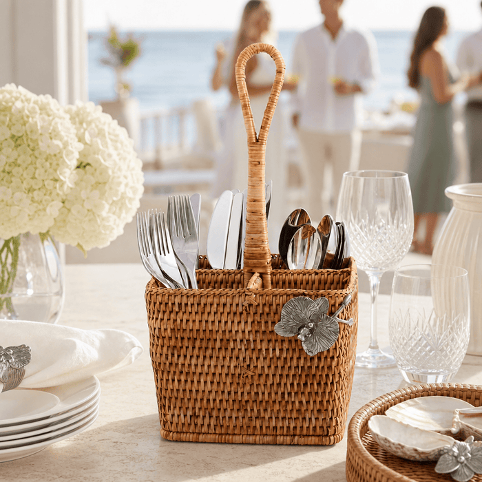 Orchid Hand Woven Wicker Rattan Flatware Caddy 4