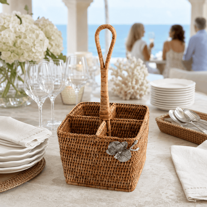 Orchid Hand Woven Wicker Rattan Flatware Caddy 5