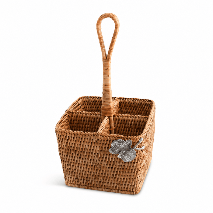 Orchid Hand Woven Wicker Rattan Flatware Caddy 6
