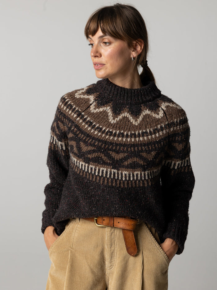 Porth Faire-Isle Yoke Jumper in Burnt Umber/Caramel