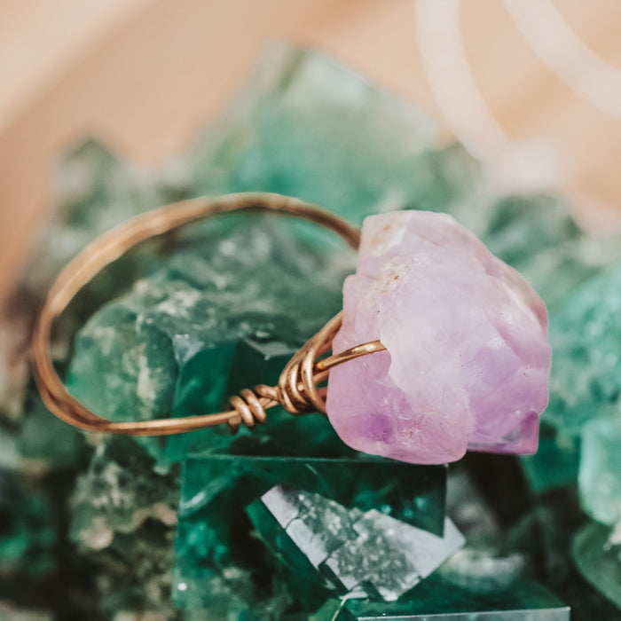 Raw Amethyst Crystal Ring – Hand Wrapped Purple Stone Ring Salt and Sparkle