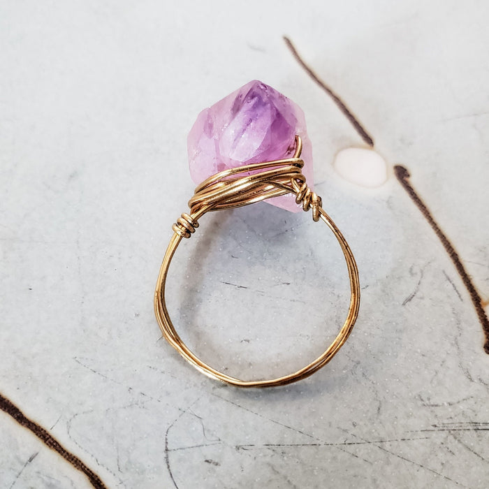 Raw Amethyst Crystal Ring – Hand Wrapped Purple Stone Ring Salt and Sparkle