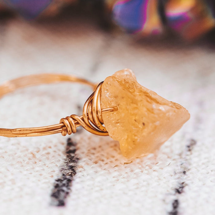 Raw Citrine Ring, Wire Wrapped Crystal Ring, November Birthstone Jewelry, Golden Healing Stone Ring, Handmade Minimal Boho Ring Salt and Sparkle