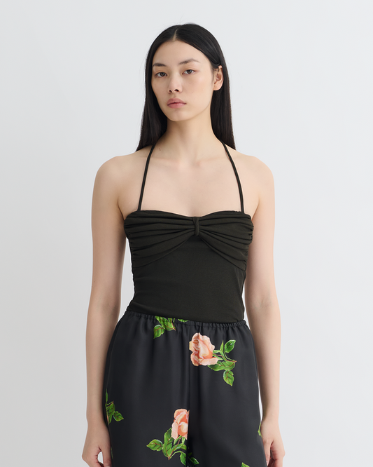 Rissa - Halter Neck Mesh Jersey Top - Anthracite