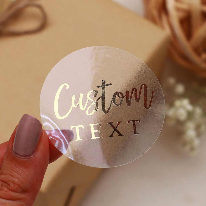 Round Clear Foiled Label with Custom Text - XOXOKristen
