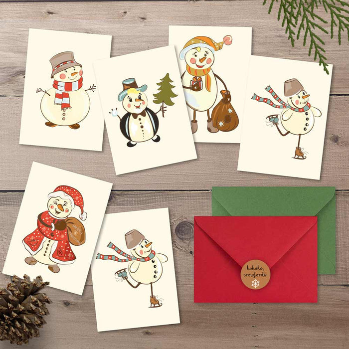 Set of 6 Cute Snowman Merry Christmas Greeting Cards - XOXOKristen