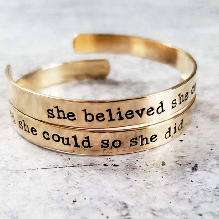 She Believed She Could So She Did Cuff - Class of 2025 Graduation Motivational Jewelry Salt and Sparkle