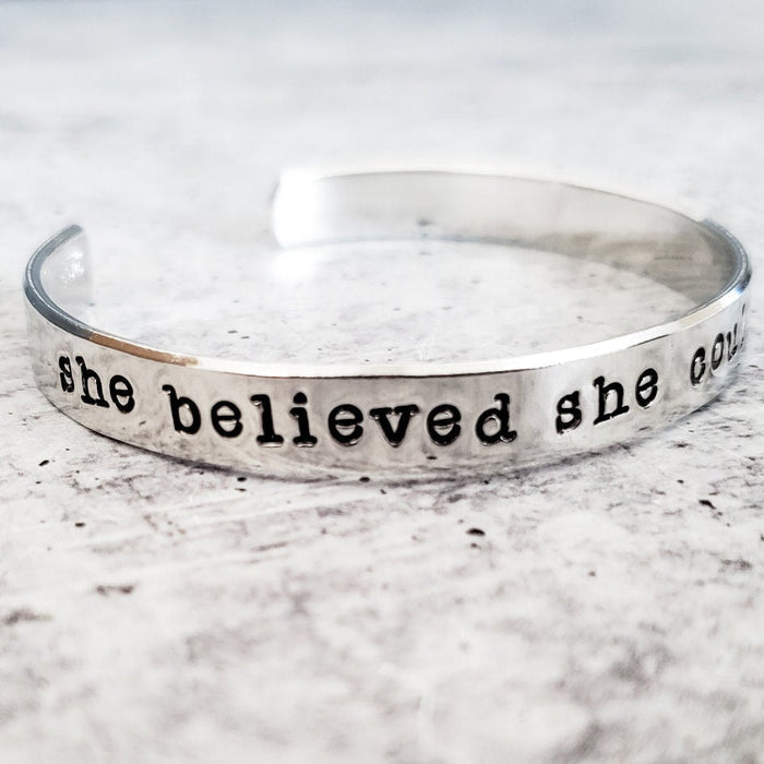 She Believed She Could So She Did Cuff - Class of 2025 Graduation Motivational Jewelry Salt and Sparkle