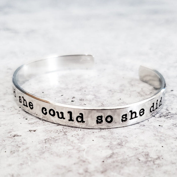She Believed She Could So She Did Cuff - Class of 2025 Graduation Motivational Jewelry Salt and Sparkle