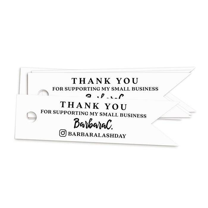 XOXOKristen black print Small Business Thank You Tags featuring bold “Thank you for supporting my small business” and custom name — versatile flag tags for shop owners and packaging.