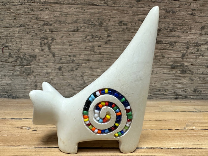 Soapstone cat - white w/ beads