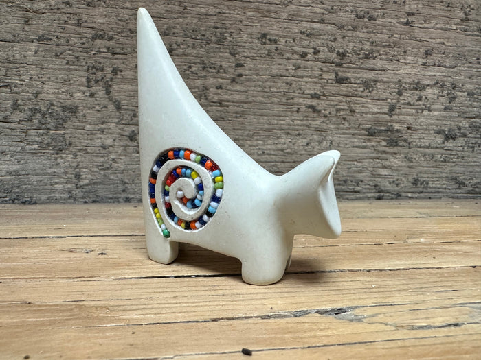 Soapstone cat - white w/ beads