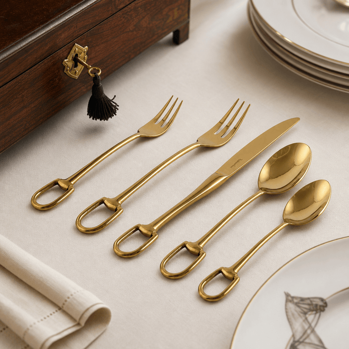 Stirrup Five piece Flatware Set - Stainless Steel Shiny Gold 2