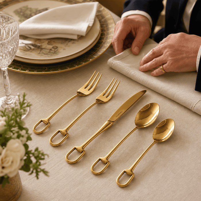 Stirrup Five piece Flatware Set - Stainless Steel Shiny Gold 4
