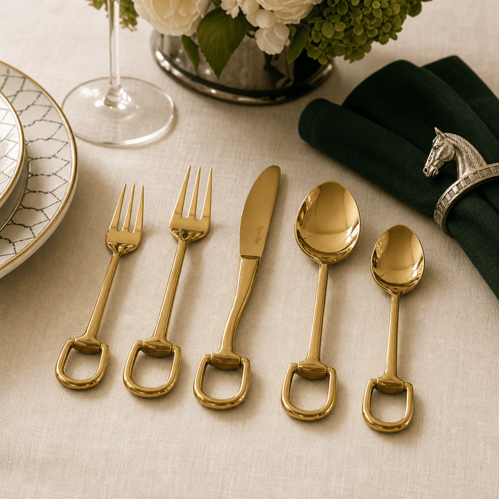 Stirrup Five piece Flatware Set - Stainless Steel Shiny Gold 5