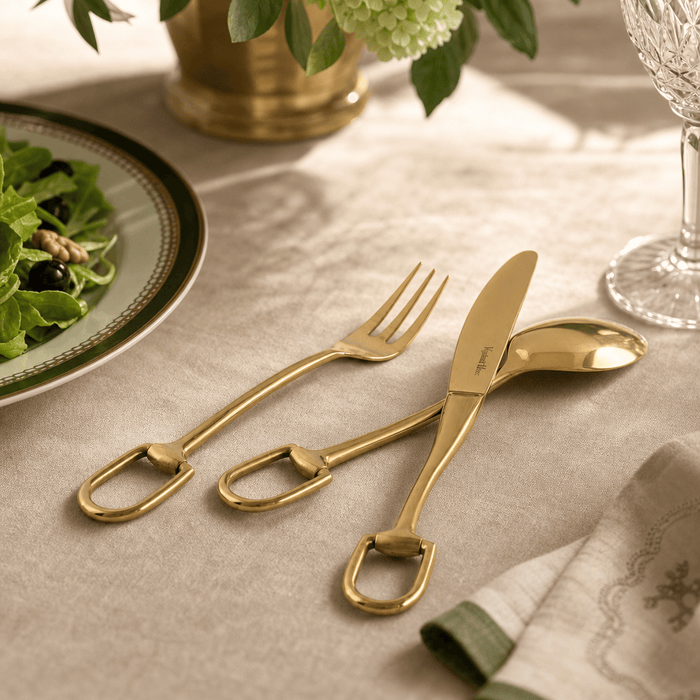 Stirrup Five piece Flatware Set - Stainless Steel Shiny Gold 6