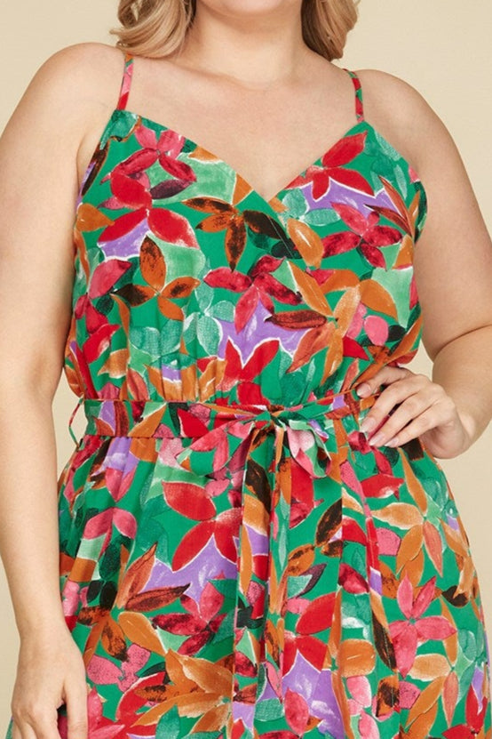 Straw Hat & Mocktail Dress in Green - Plus