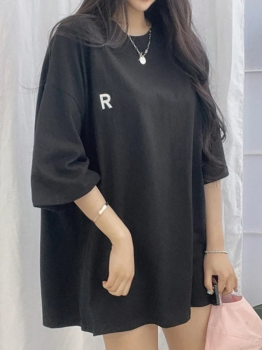 SXV CUSTOM Women'S Round Neck T-Shirt With Letter Print Oversized Tshirt