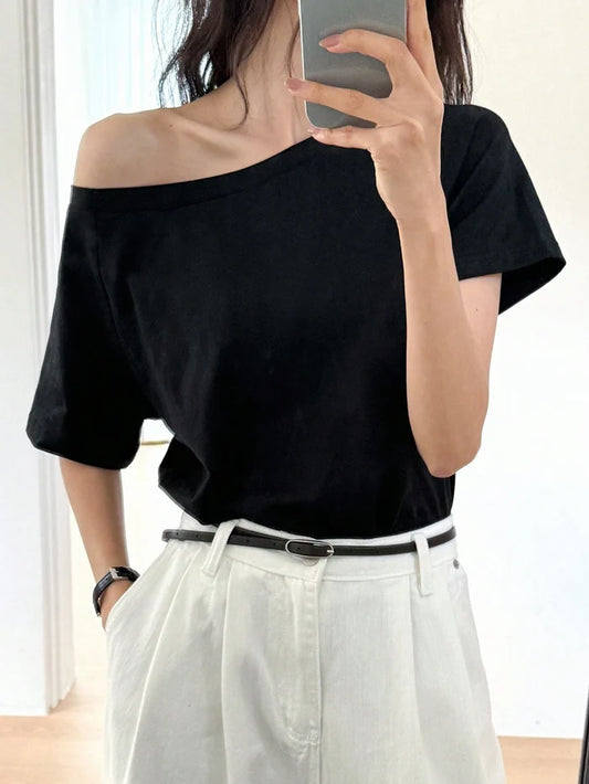 SXV PLAIN OFF SHOULDER BLACK TSHIRT