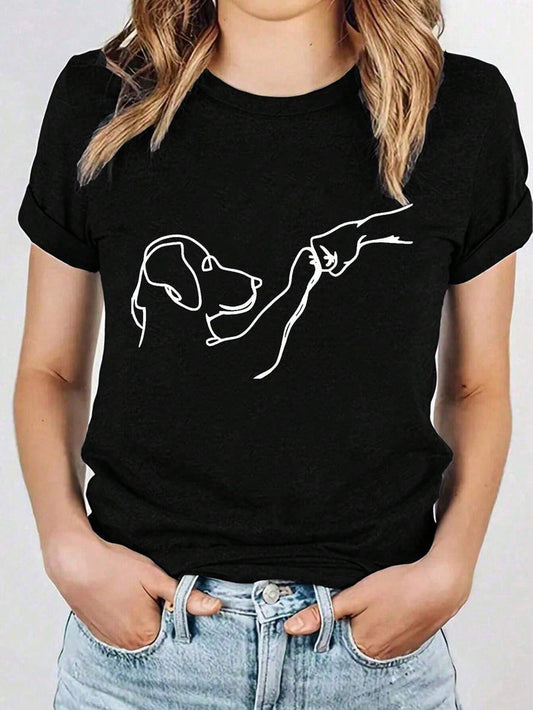 SXV Short Sleeve T-Shirt With Dog Design Graphic Tees Women Tops
