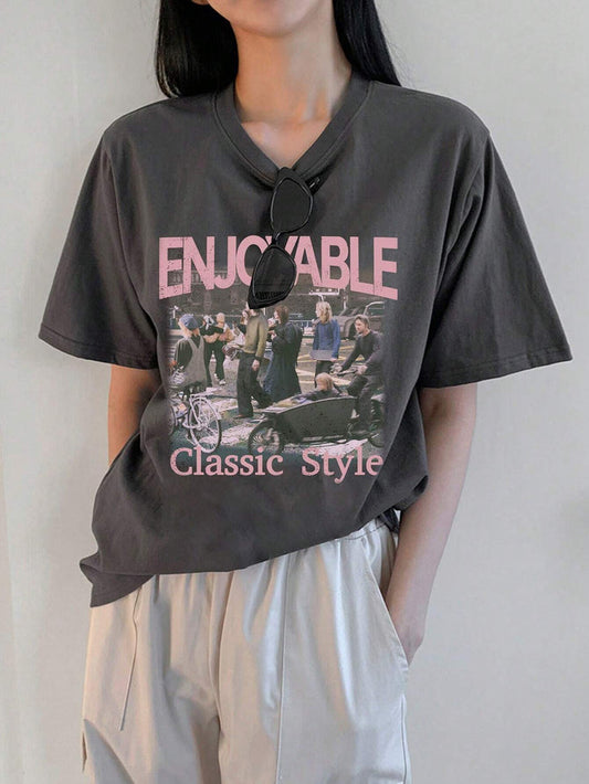 SXV Women's Loose Street Style T-Shirt With Figure Printing