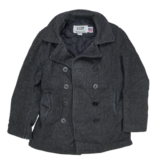US Made Schott 740N Grey Pea Jacket - 38, Small - Army & Outdoors - Great Coats