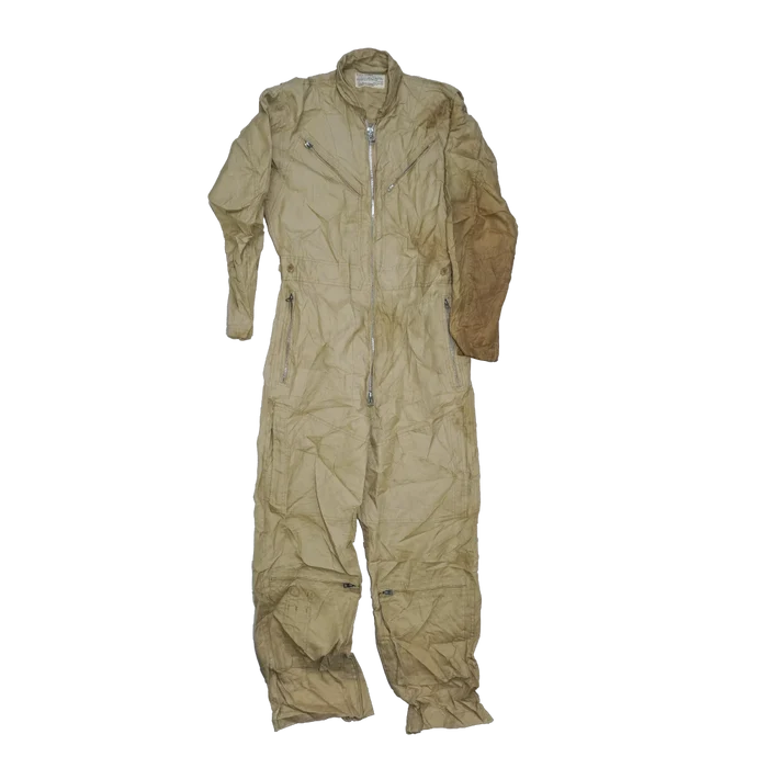 US Navy 1950s Khaki Flying Coveralls - 40L, Medium - US Navy Surplus - Overalls