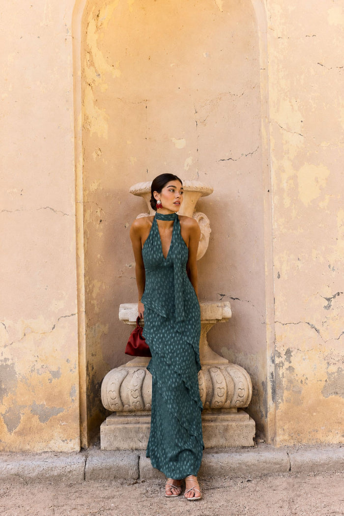 Vestido Florence Azul petróleo maxi halter de tirantes de Lady Pipa para invitada de boda.