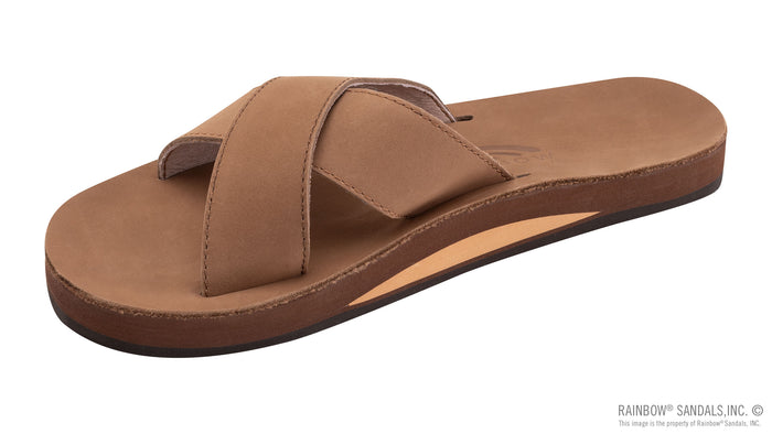 Women's Premier Leather Single Layer Arch Cross Strap Flat Stitch Slide