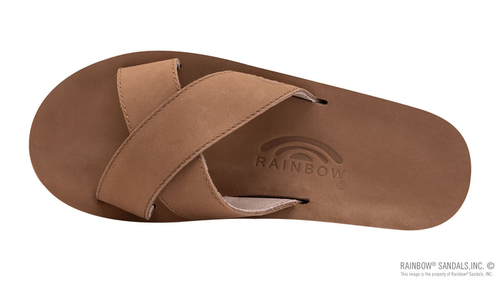 Women's Premier Leather Single Layer Arch Cross Strap Flat Stitch Slide