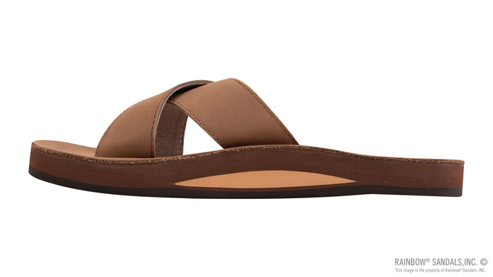 Women's Premier Leather Single Layer Arch Cross Strap Flat Stitch Slide